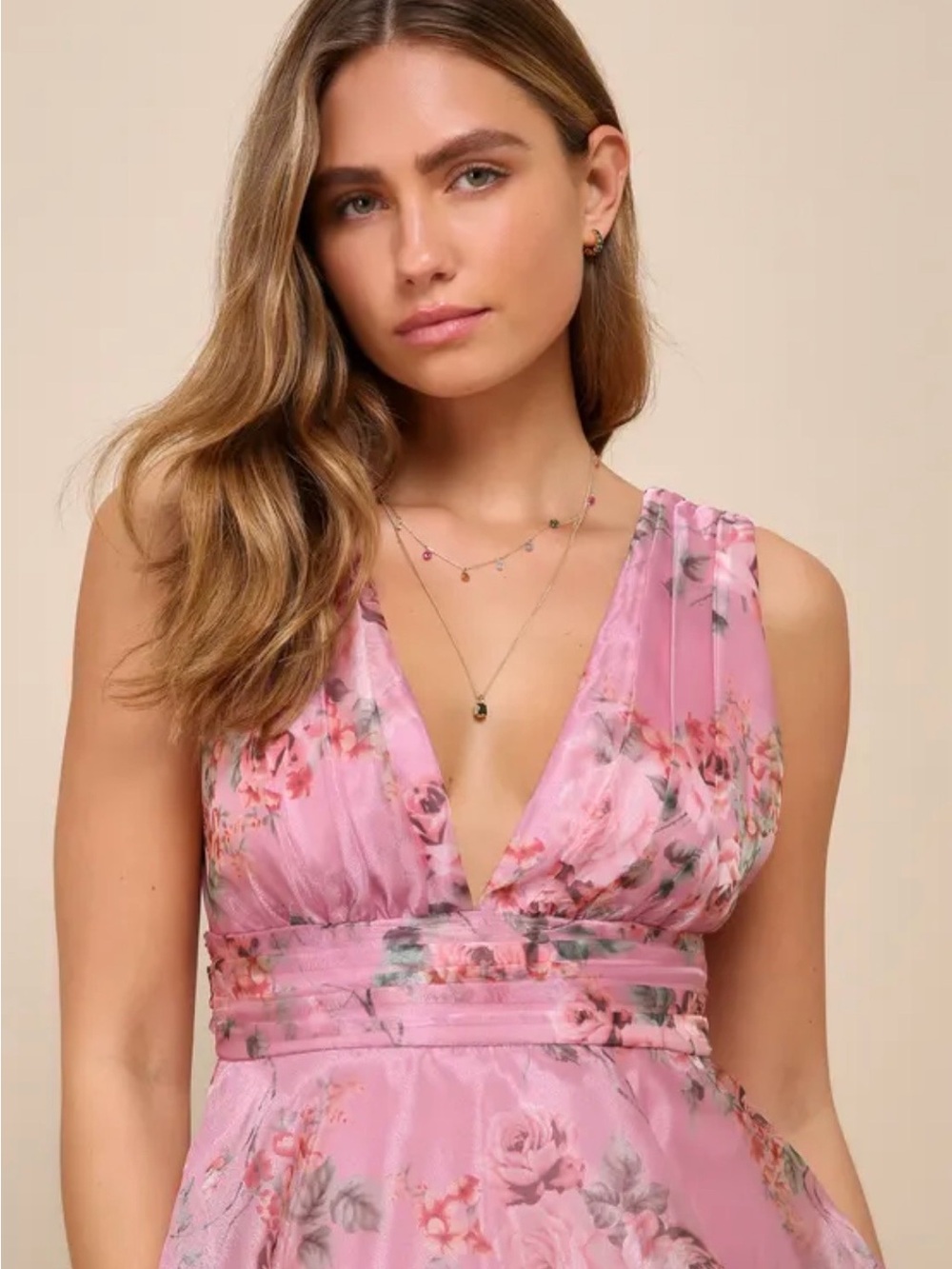Lulus NWT Garden Radiance Pink Floral Organza Ruffled Maxi Gown M - Picture 4 of 9